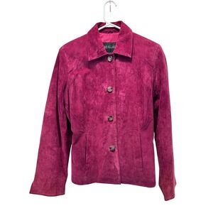 Guillaume Women's Burgundy Suede Leather Button‎ Blazer Jacket Size M